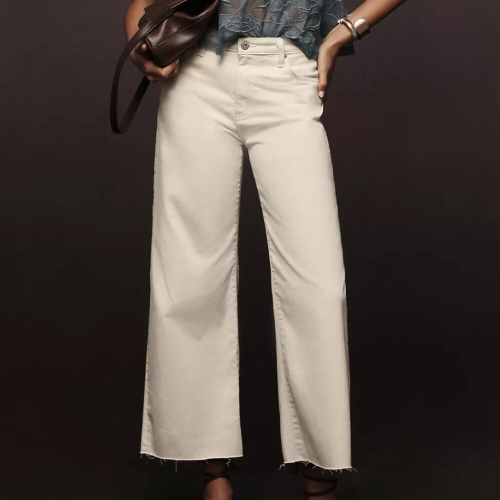 91 Cotton ON beige demin mid wide crop jean, US 6, stretch jean